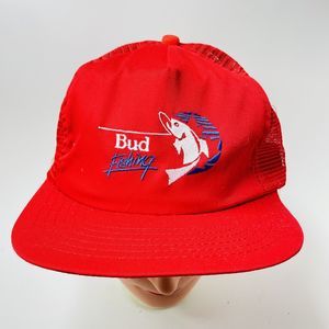 Vintage Bud Fishing Mesh SnapBack Trucker Hat Cap Red